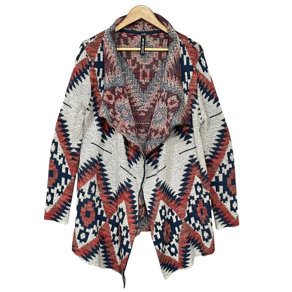 Womens Artsy Southwestern Print Open Front Cardigan Size L Earthy Boho Festival